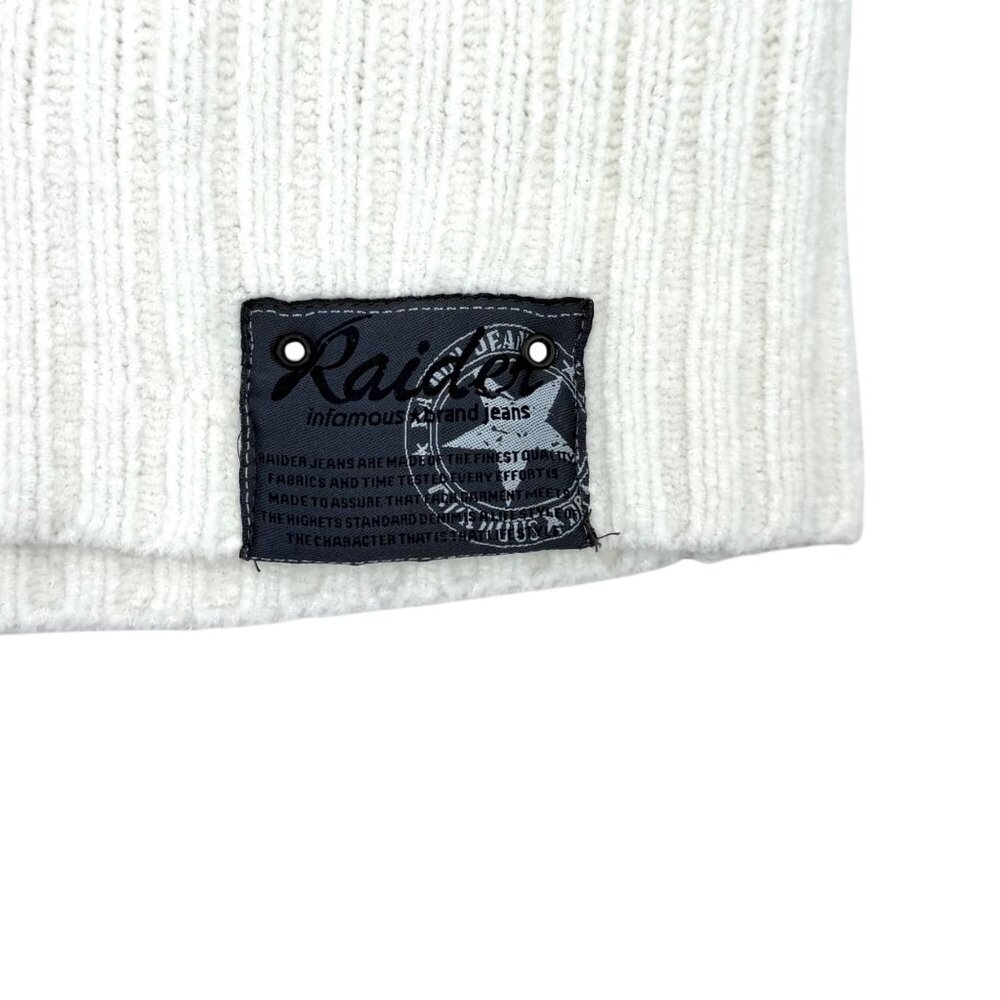 RAIDER INFAMOUS BRAND JEANS MEN'S RIBBED KNIT CHENILLE GRAY STRIPED SWEATER - L - Picture 2 of 5